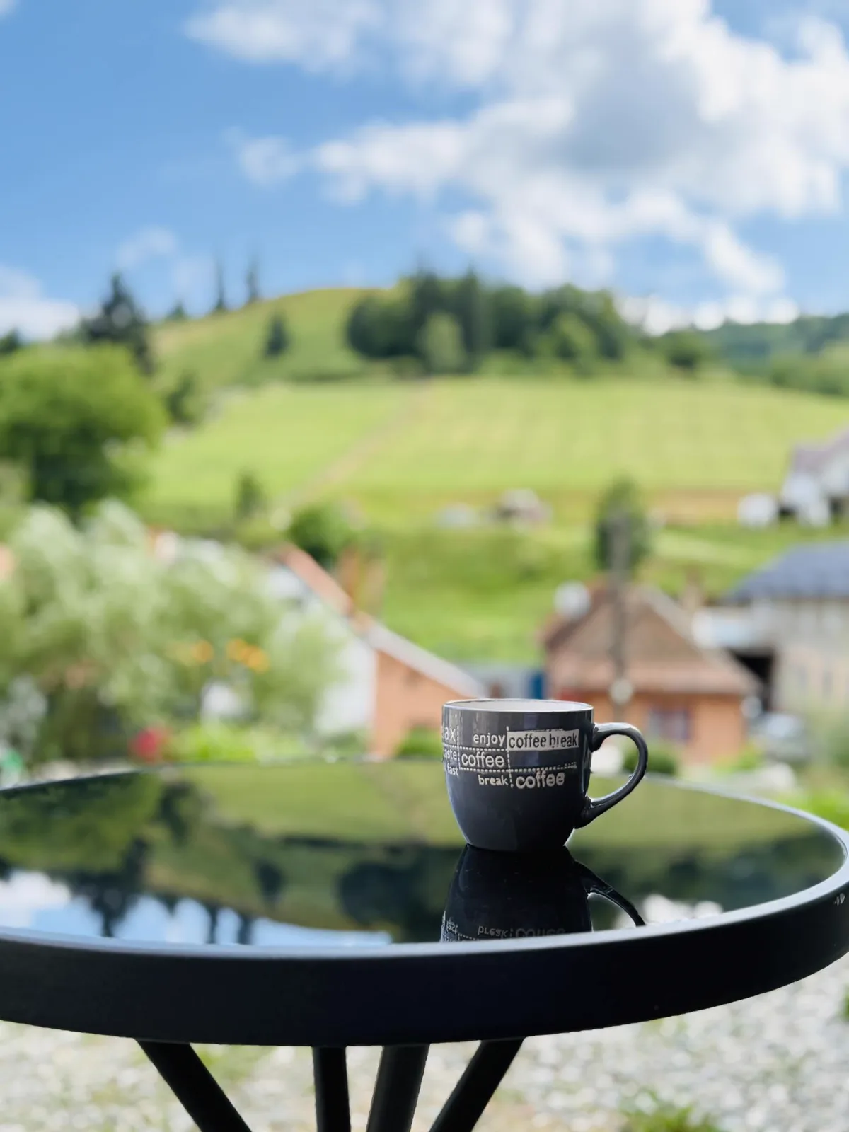 Morning coffee with a view towards the Holbav hills
